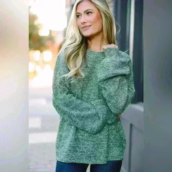 The Slouchy Olive Green Bubble Sleeve Sweater Size Small New With Tags - Picture 1 of 4